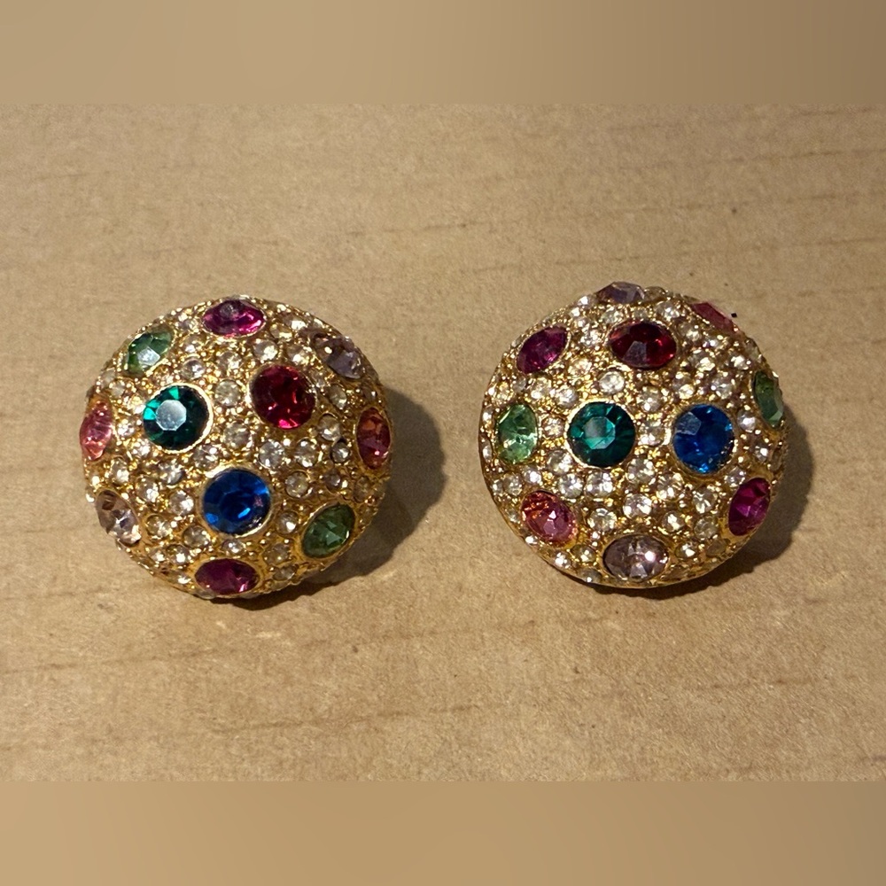 Multicolor Vintage Rhinestone 80s Statement Earri… - image 3